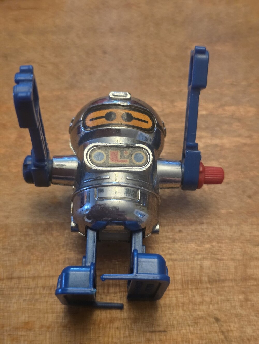 Vintage 1979 Tomy Acrobot Wind-Up Walking Robot Silver And Blue Works Taiwan